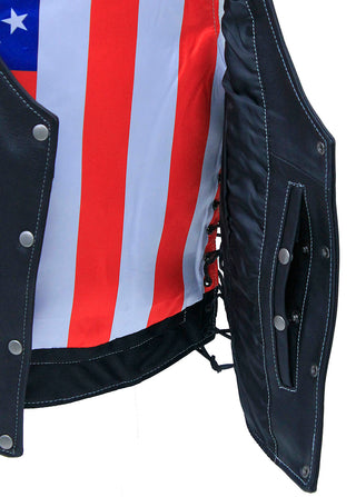 Flag Lined Women's Side Lace Leather Vest #VL6890USA ()