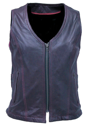 Purple Side Buckle Leather Vest w/CC Pockets and Zipper #VL689317ZP ()
