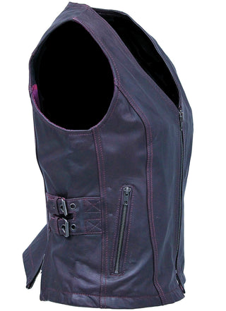 Purple Side Buckle Leather Vest w/CC Pockets and Zipper #VL689317ZP ()