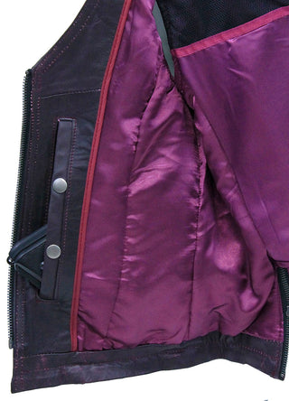 Purple Side Buckle Leather Vest w/CC Pockets and Zipper #VL689317ZP ()