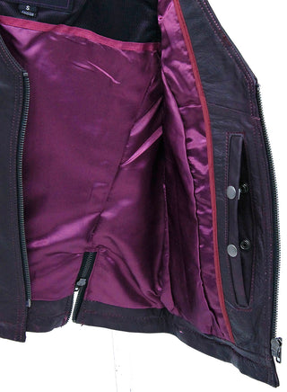 Purple Side Buckle Leather Vest w/CC Pockets and Zipper #VL689317ZP ()