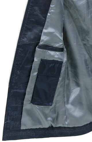 Extra Long Vintage Black Genuine Leather Zip Vest #VLA20091ZK ()