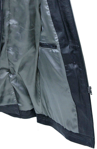 Extra Long Vintage Black Genuine Leather Zip Vest #VLA20091ZK ()