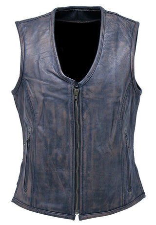 Women's Vintage Brown Conceal Pocket Leather Vest #VLA686GN ()