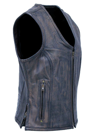 Women's Vintage Brown Conceal Pocket Leather Vest #VLA686GN ()