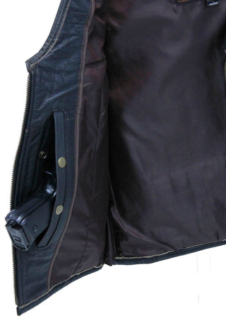 Women's Vintage Brown Conceal Pocket Leather Vest #VLA686GN ()