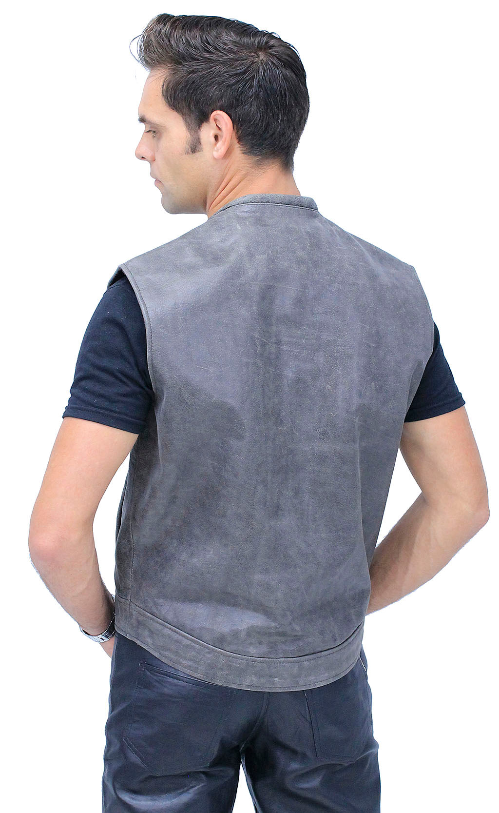 Distressed Leather Club Vest w/Concealed Pockets #VM1016N ()