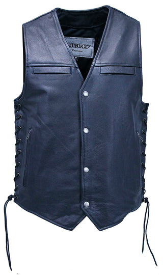 Chest Pocket Side Lace V-Neck Buffalo Leather Vest #VM2638GLK