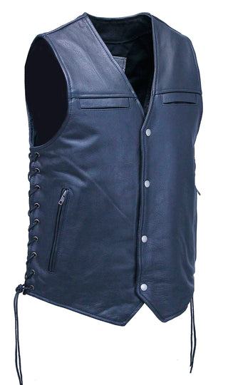 Chest Pocket Side Lace V-Neck Buffalo Leather Vest #VM2638GLK