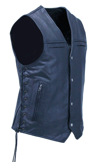 Chest Pocket Side Lace V-Neck Buffalo Leather Vest #VM2638GLK