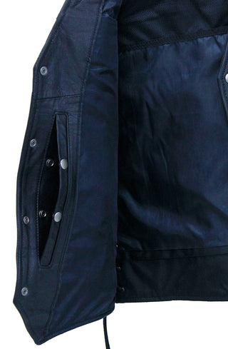 Chest Pocket Side Lace V-Neck Buffalo Leather Vest #VM2638GLK