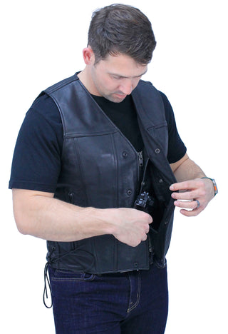 Ultra Premium Men's Side Lace Leather Vest w/Easy Access Pocket #VM6190GZK