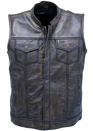 Vintage Brown Leather Concealed Pocket Club Vest #VM6401ZGN