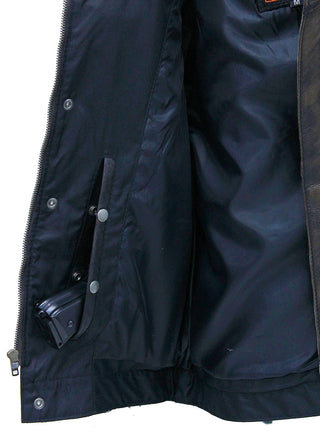 Vintage Brown Leather Concealed Pocket Club Vest #VM6401ZGN