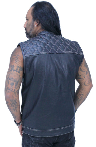Easy Access Leather Club Vest with White Stitch Quilting #VM6408QW