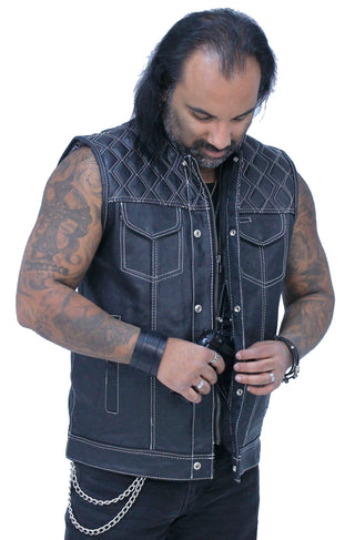 Easy Access Leather Club Vest with White Stitch Quilting #VM6408QW