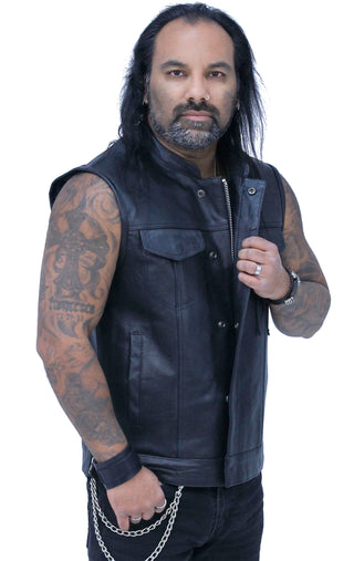 Premium Buffalo Leather Snap & Zip Concealed Pockets Vest #VM6655GK