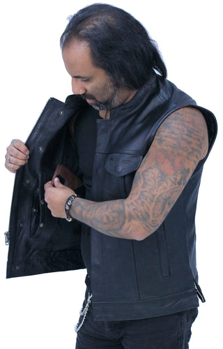 Premium Buffalo Leather Snap & Zip Concealed Pockets Vest #VM6655GK