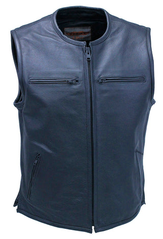 Men's Collarless Leather Zipper Club Vest with 4 Zip Pockets #VM6721GZK