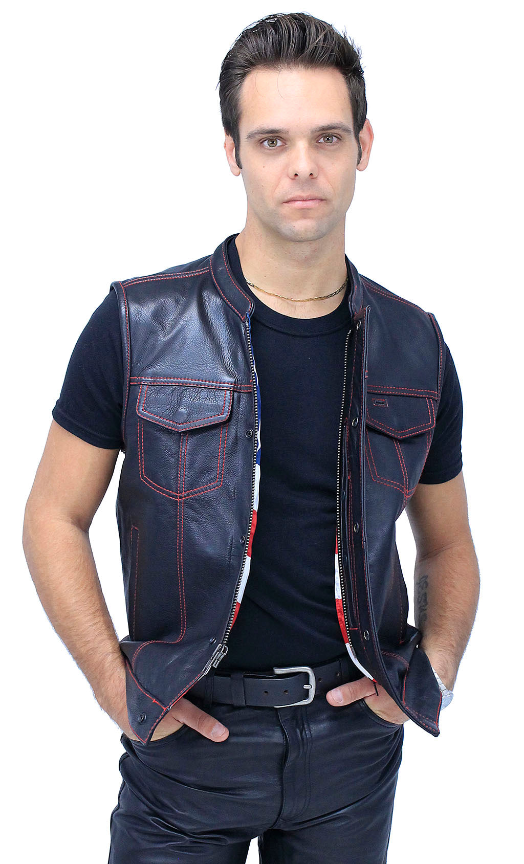 Red Stitch Flag Lined Ultra Premium Club Vest #VM684FLAGR