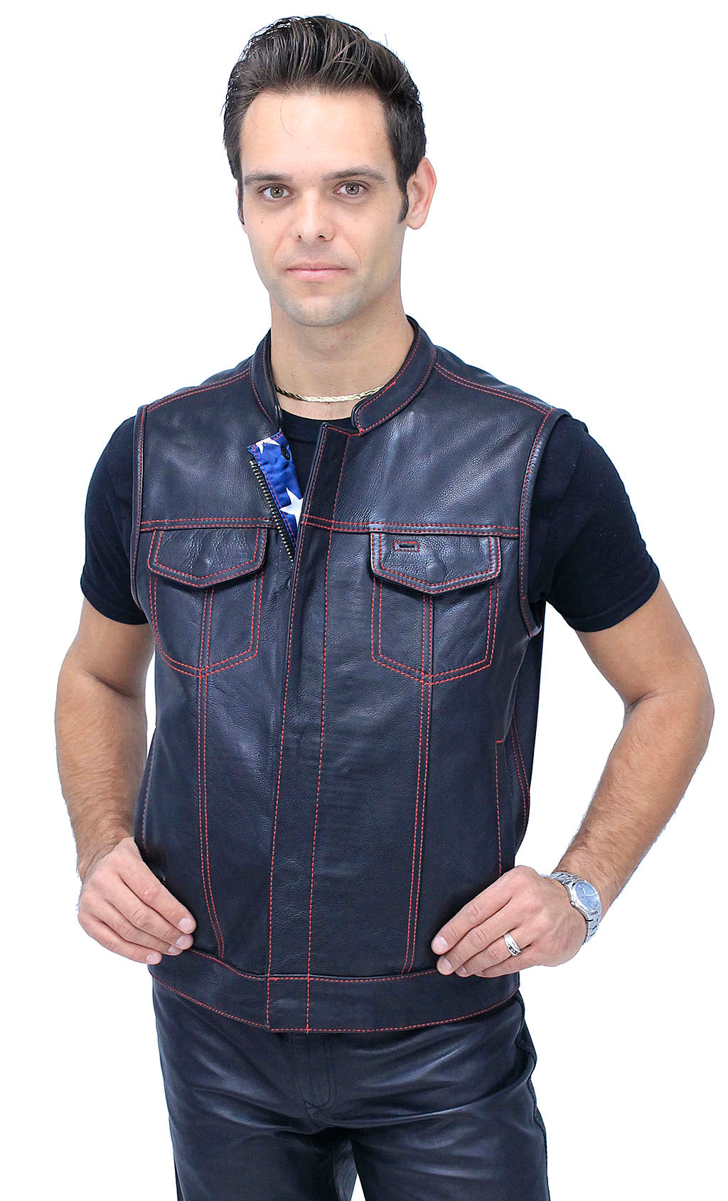 Red Stitch Flag Lined Ultra Premium Club Vest #VM684FLAGR