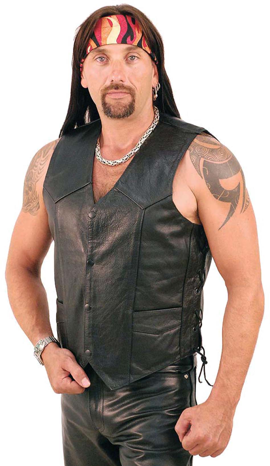 Men's Concealed Pocket Buffalo Leather Vest w/Side Lacing #VM803LK