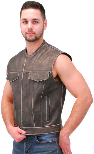Vintage Brown Leather Club Vest w/Dual Concealed Pockets #VMA1015DN ()