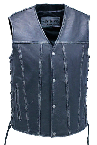 Vintage Black Side Lace Concealed Pocket Straight Bottom Vest #VMA2611GK