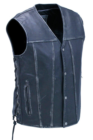Vintage Black Side Lace Concealed Pocket Straight Bottom Vest #VMA2611GK