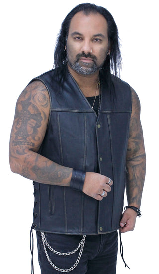 Vintage Brown Side Lace Concealed Pocket Straight Bottom Vest #VMA2612GN ()