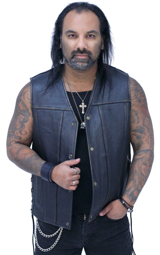 Vintage Brown Side Lace Concealed Pocket Straight Bottom Vest #VMA2612GN ()