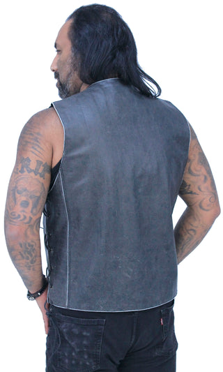 Vintage Gray Leather Side Lace 10 Pocket Vest #VMA964GLGY