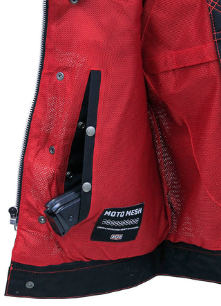 Men's Red Stitched Quilted Moto Mesh Club Vest #VMC6536QVR