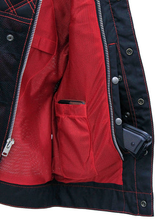 Men's Red Stitched Quilted Moto Mesh Club Vest #VMC6536QVR