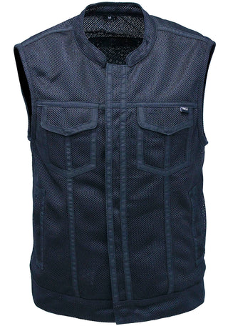 Men's Black Moto Mesh Motorcycle Vest #VMC6890VGK