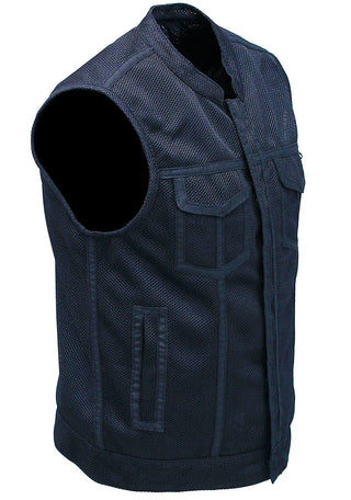 Men's Black Moto Mesh Motorcycle Vest #VMC6890VGK
