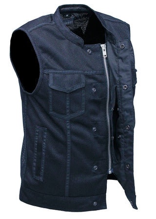 Men's Black Moto Mesh Motorcycle Vest #VMC6890VGK