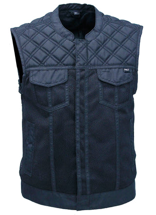 Black Men's Moto Mesh Quilted Club Vest #VMC6930QVK