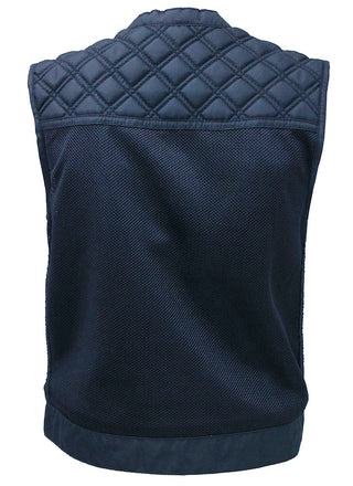 Black Men's Moto Mesh Quilted Club Vest #VMC6930QVK