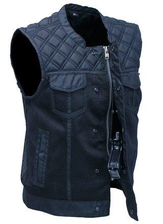 Black Men's Moto Mesh Quilted Club Vest #VMC6930QVK