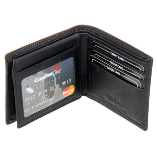 Embossed Flaming Motorcycle Black Bifold Leather RFID Wallet #WB070MCKID