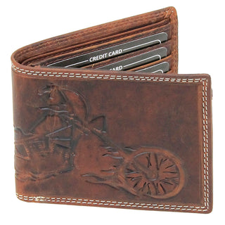 Brown Embossed Flaming Motorcycle Bifold Oil Tanned Leather RFID Wallet #WB071MCNID