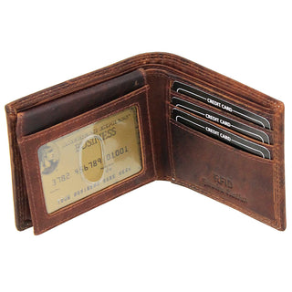 Brown Embossed Flaming Motorcycle Bifold Oil Tanned Leather RFID Wallet #WB071MCNID