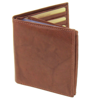 Soft Brown Leather Tall Bifold Wallet with Center Flap #WB2378N