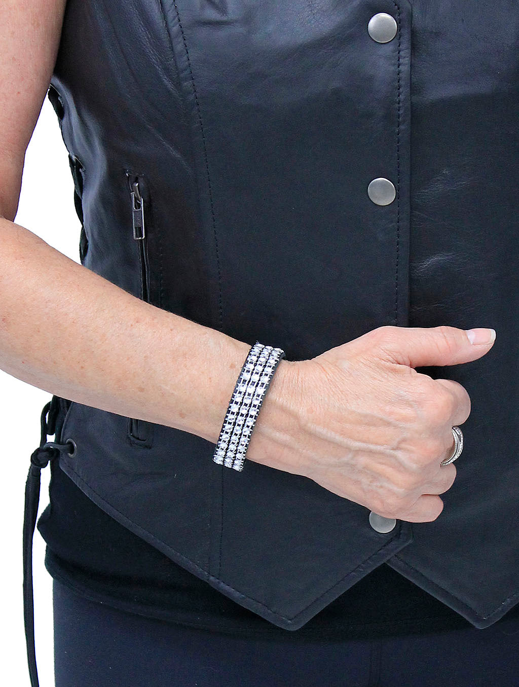 Soft Black Leather & Crystal Bracelet #WB2409KCRY