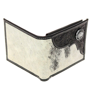 Hair-On Black Leather Bifold RFID Wallet Flip-Up ID #WB26502HKID