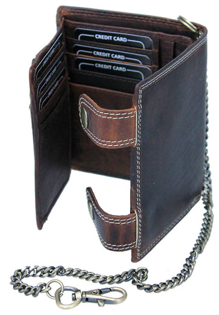 Brown Oil Tanned Leather RFID Wallet with Snaps & Chain #WC041NFLAG