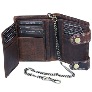 Brown Oil Tanned Leather RFID Wallet with Snaps & Chain #WC041NFLAG
