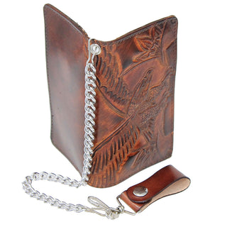 Vintage Brown Leather Eagle Embossed Bifold Chain Wallet #WC34141EN