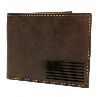 Oil Tanned Brown Slim Bifold Wallet with Flag #WM13011NFLAG